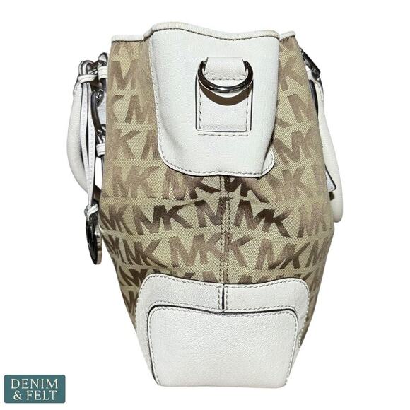 Michael Kors MK Logo Canvas Satchel with Cream Leather Trim & Charm Tote Bag - Picture 8 of 16